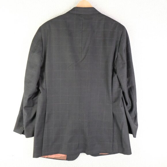 Samuelsohn Blazer Mens 44 Tall Long Gray Plaid Wool Super 100s Sport Coat Jacket - Picture 5 of 16